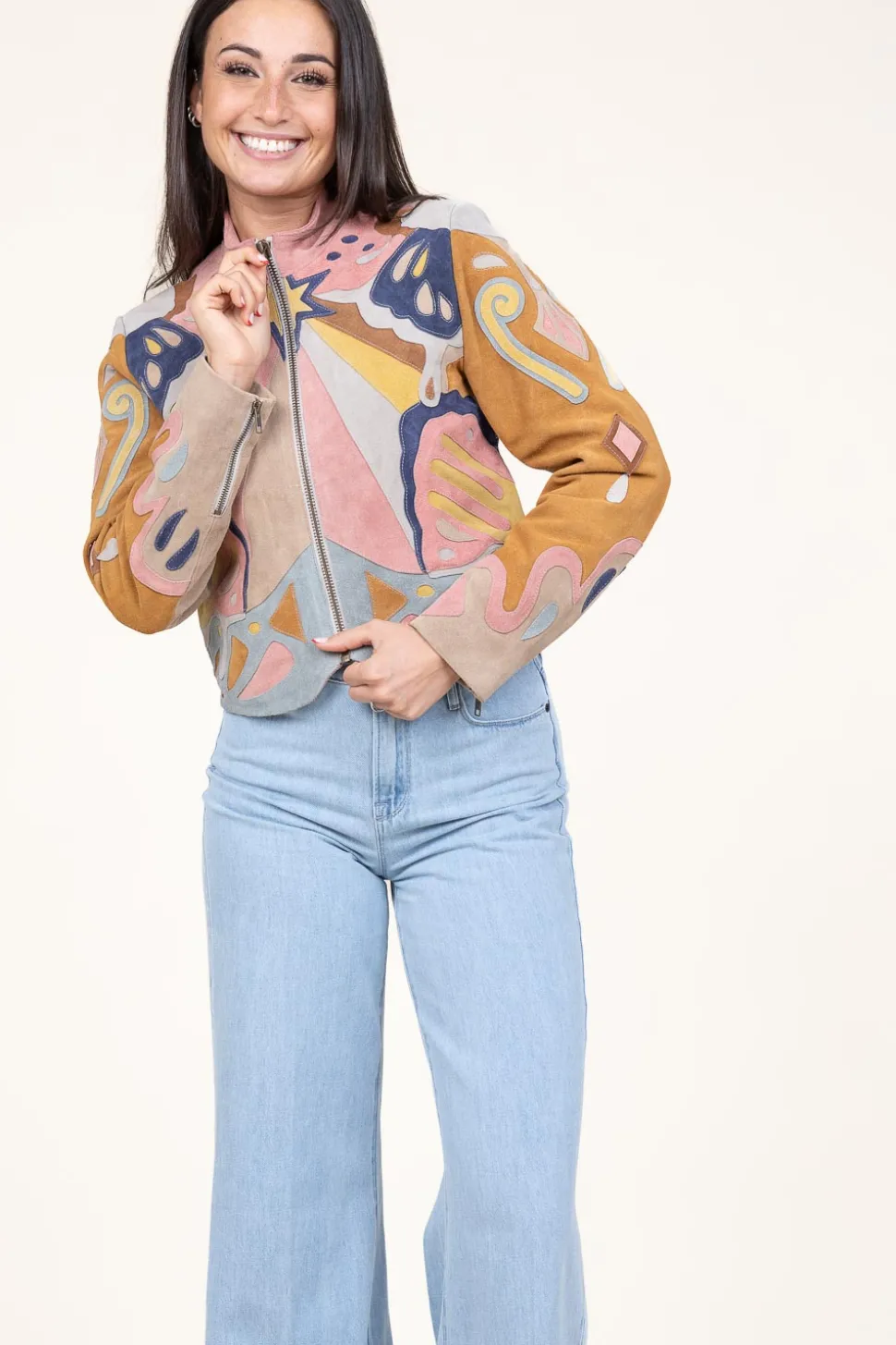 Patchwork Suede Jacket Varina | Camel... | Berenice | Little Soho