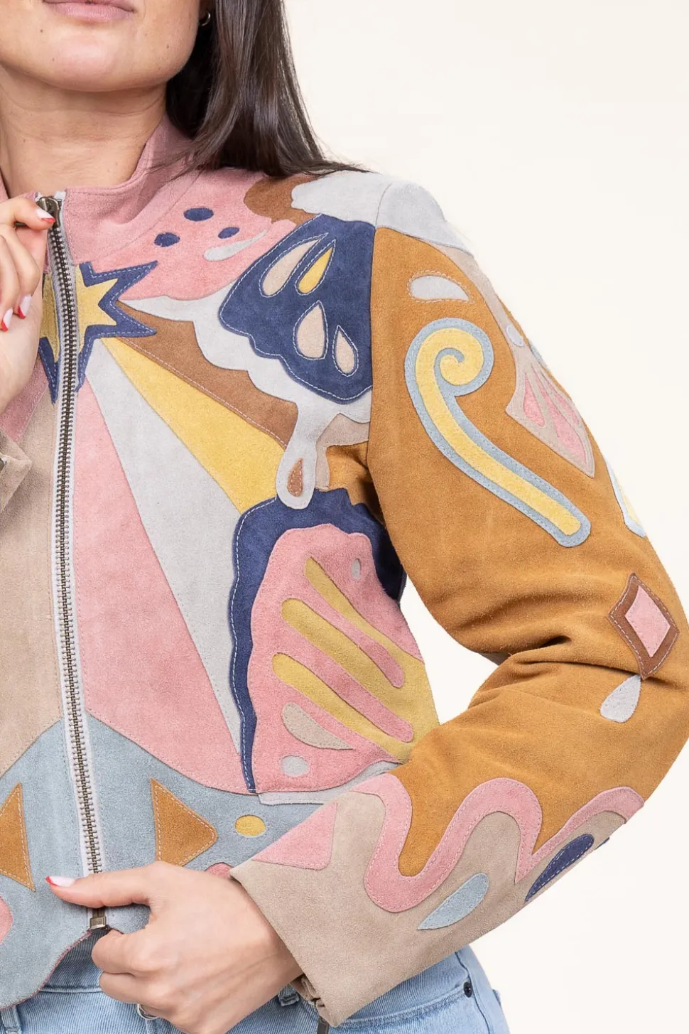 Patchwork Suede Jacket Varina | Camel... | Berenice | Little Soho