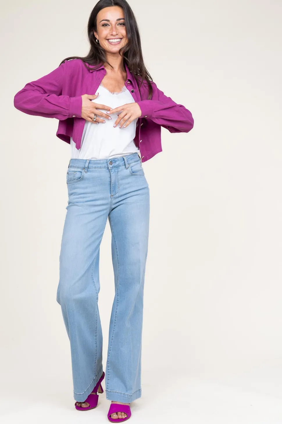 Pinstripe Cropped Blouse Trapani | Purple... | Liu Jo | Little Soho