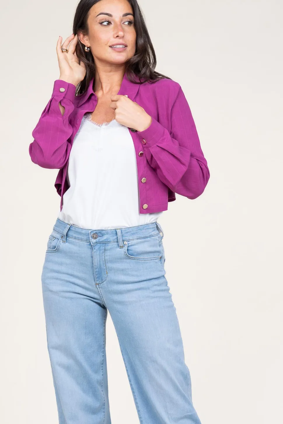 Pinstripe Cropped Blouse Trapani | Purple... | Liu Jo | Little Soho