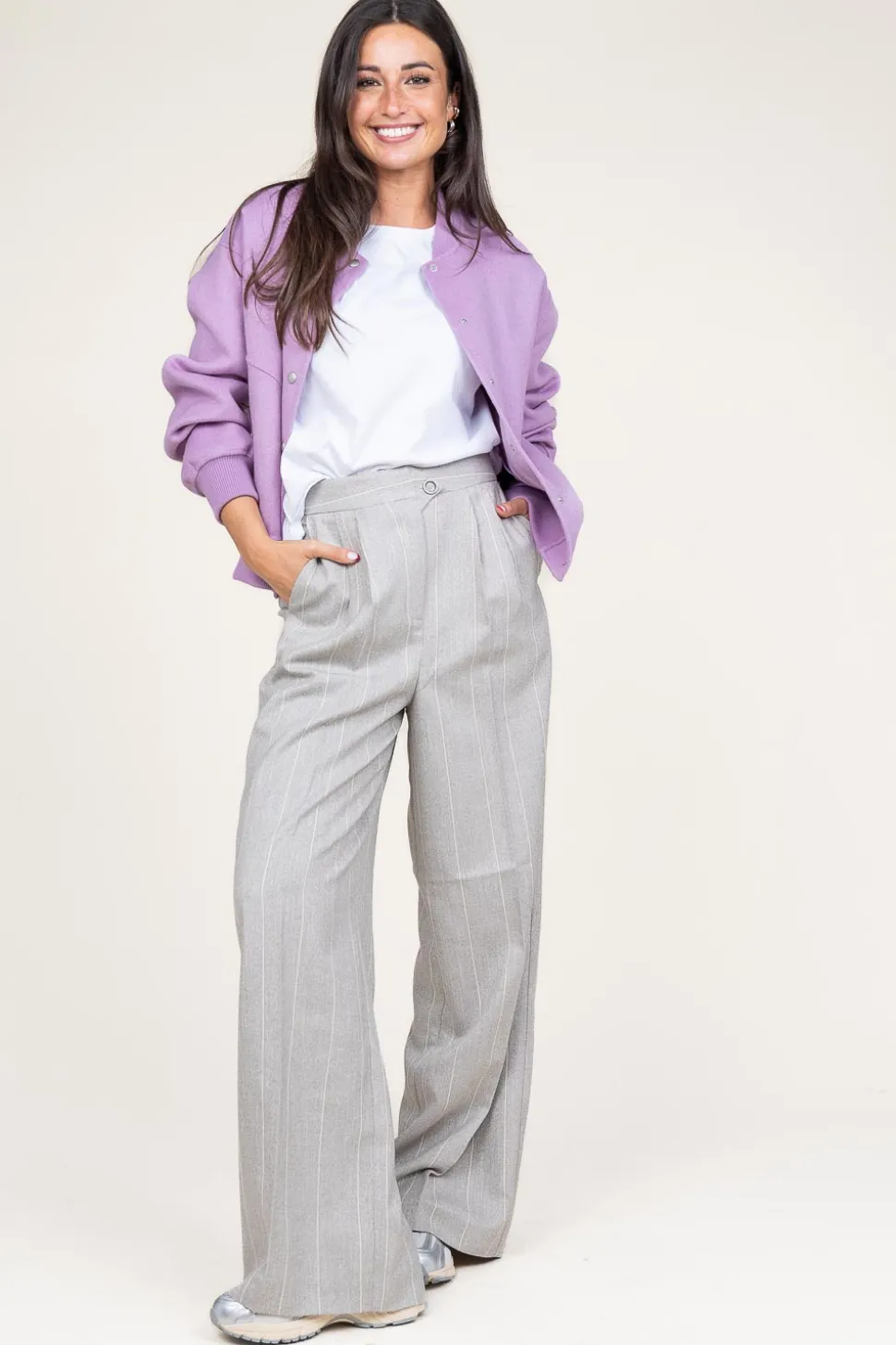 Pinstripe Trousers Saba | Beige... | Aaiko | Little Soho