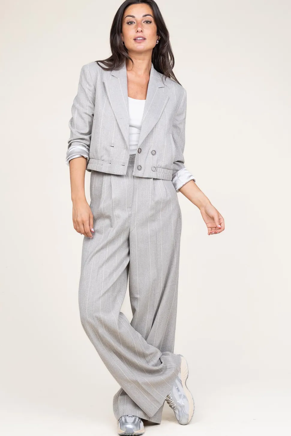 Pinstripe Trousers Saba | Beige... | Aaiko | Little Soho
