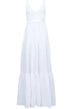 Poplin Crochet Maxi Dress Marsala | White... | Liu Jo | Little Soho