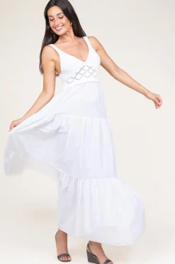 Poplin Crochet Maxi Dress Marsala | White... | Liu Jo | Little Soho
