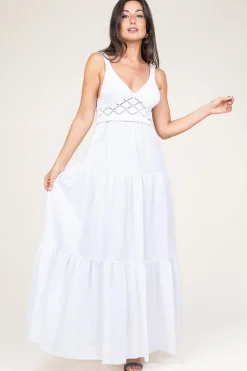 Poplin Crochet Maxi Dress Marsala | White... | Liu Jo | Little Soho