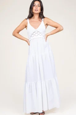 Poplin Crochet Maxi Dress Marsala | White... | Liu Jo | Little Soho