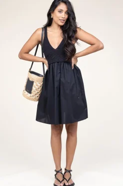 Poplin Crochet Mini Dress Marsala | Black... | Liu Jo | Little Soho