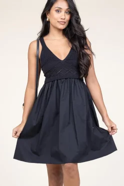 Poplin Crochet Mini Dress Marsala | Black... | Liu Jo | Little Soho