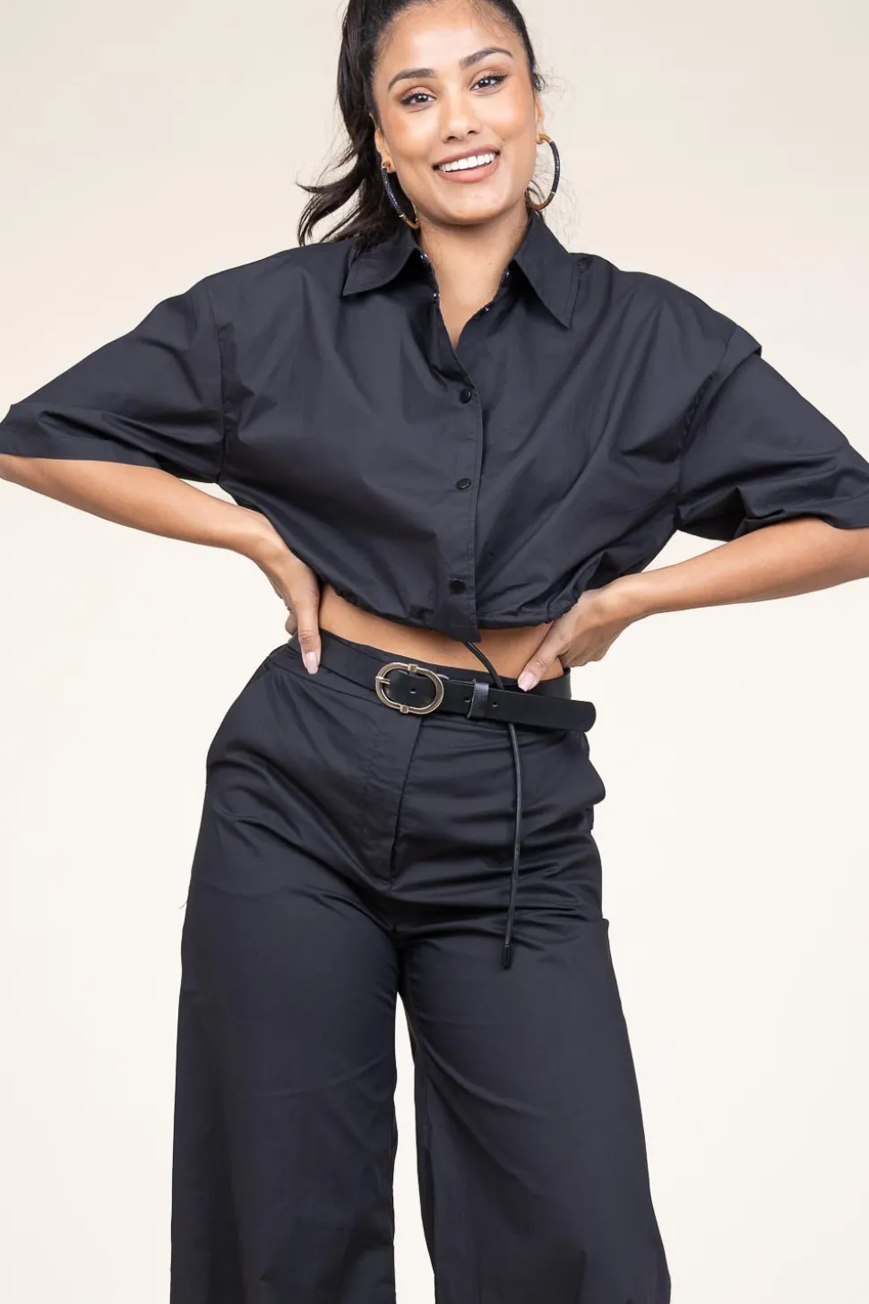 Poplin Cropped Blouse Loucie | Black... | Suncoo | Little Soho