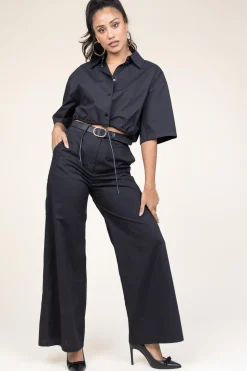 Poplin Cropped Blouse Loucie | Black... | Suncoo | Little Soho