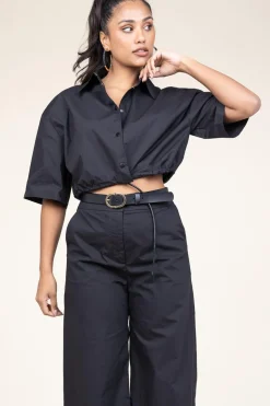 Poplin Cropped Blouse Loucie | Black... | Suncoo | Little Soho