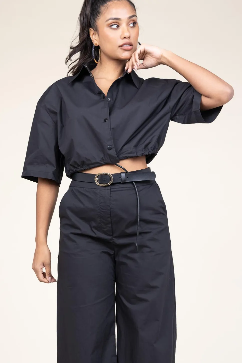 Poplin Cropped Blouse Loucie | Black... | Suncoo | Little Soho