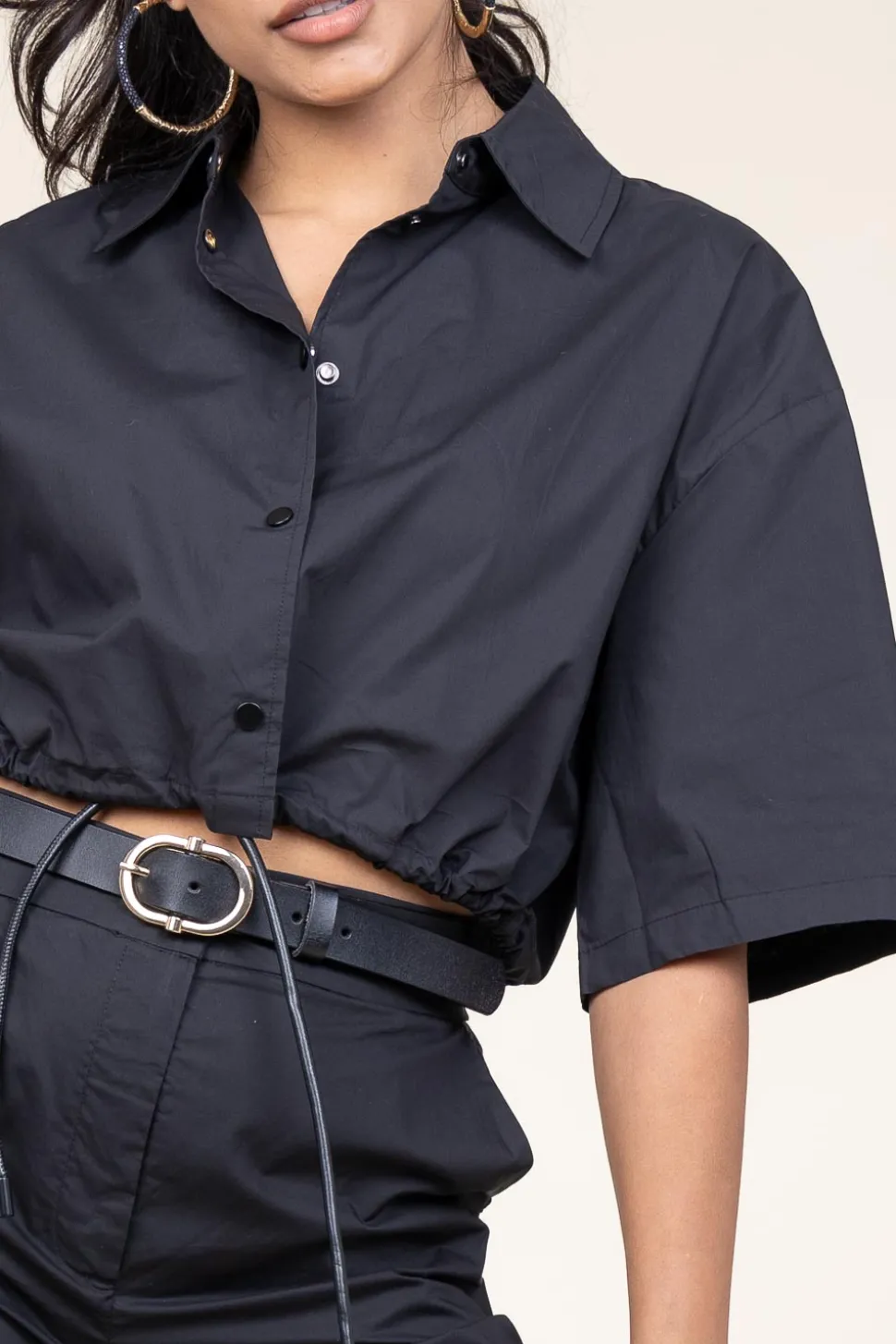 Poplin Cropped Blouse Loucie | Black... | Suncoo | Little Soho