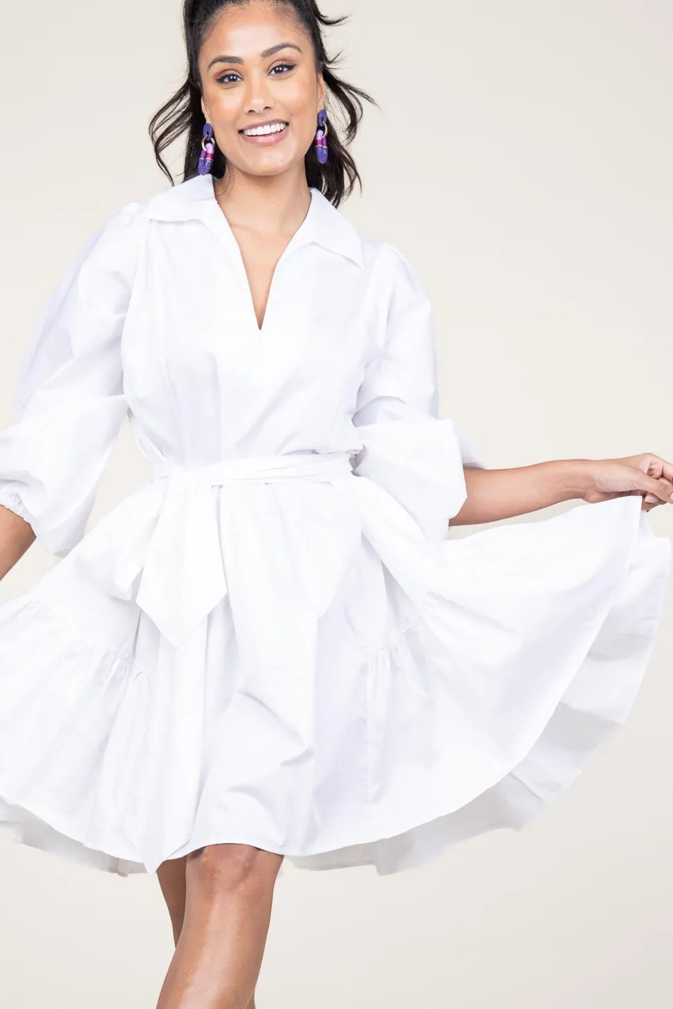 Poplin Dress With Belt Marlee | White... | Devotion | Little Soho