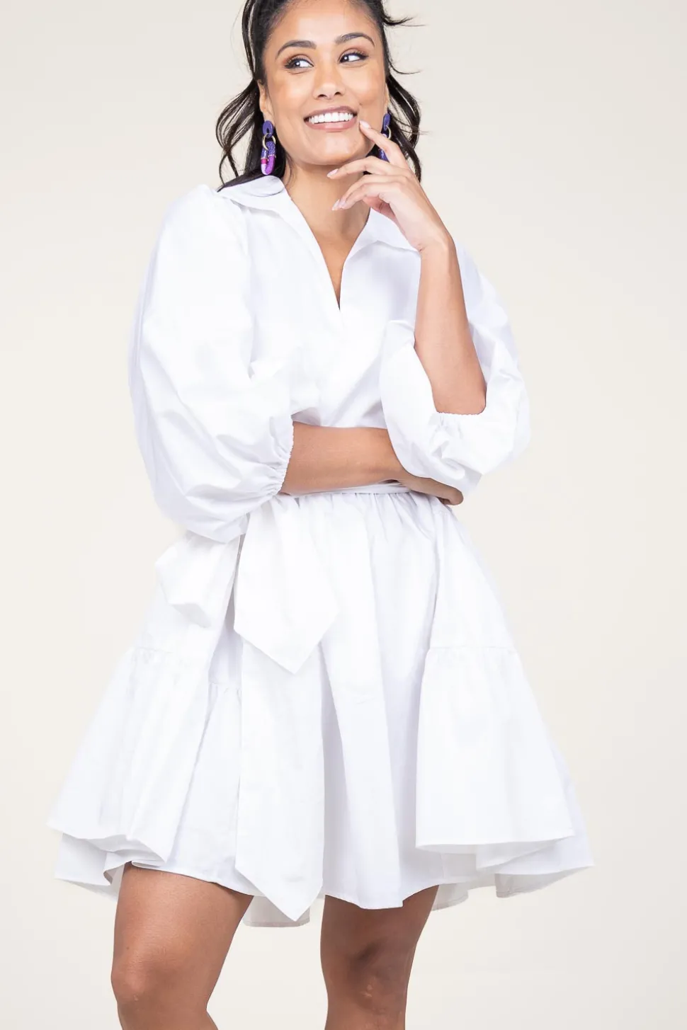 Poplin Dress With Belt Marlee | White... | Devotion | Little Soho