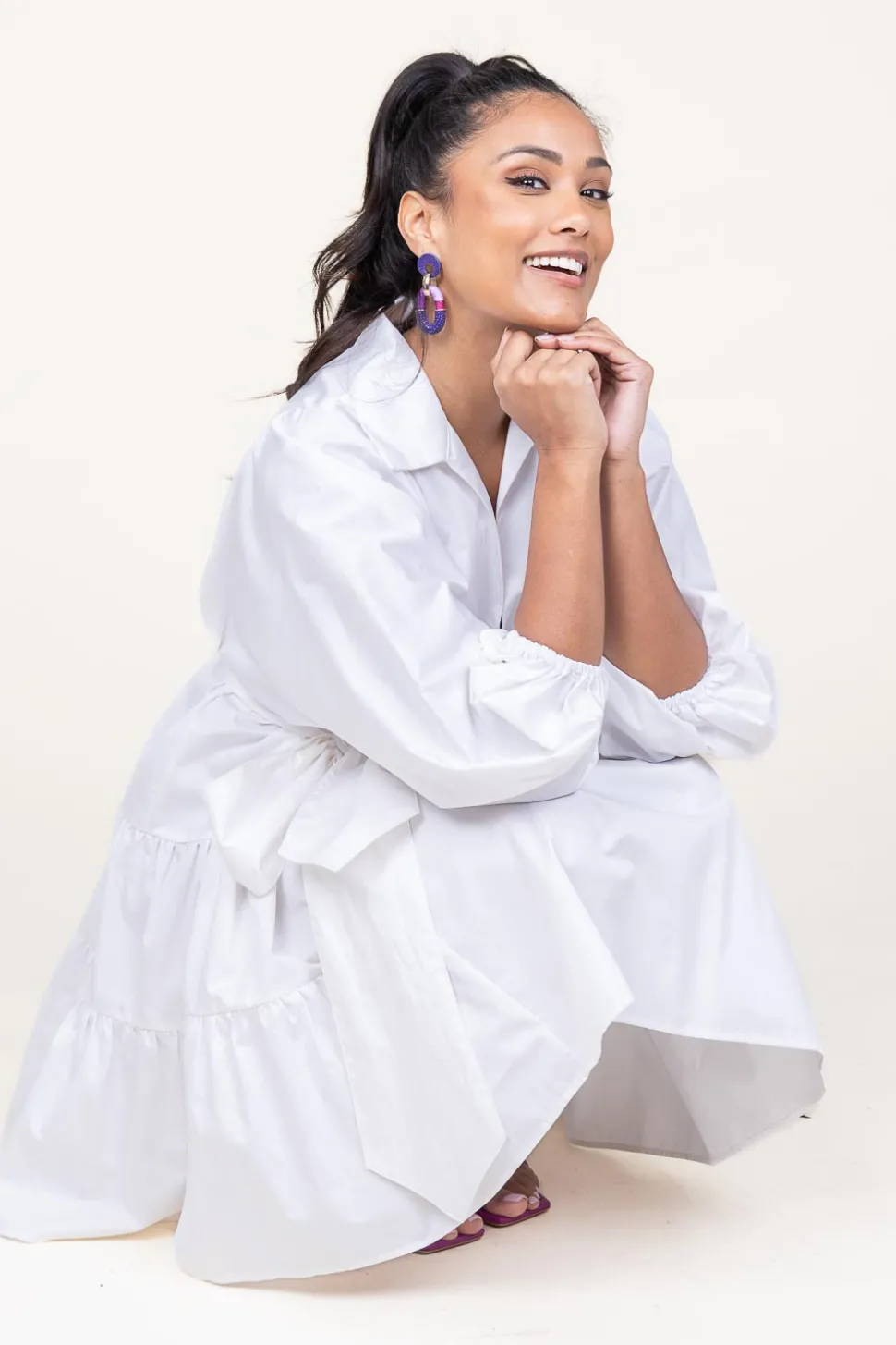 Poplin Dress With Belt Marlee | White... | Devotion | Little Soho