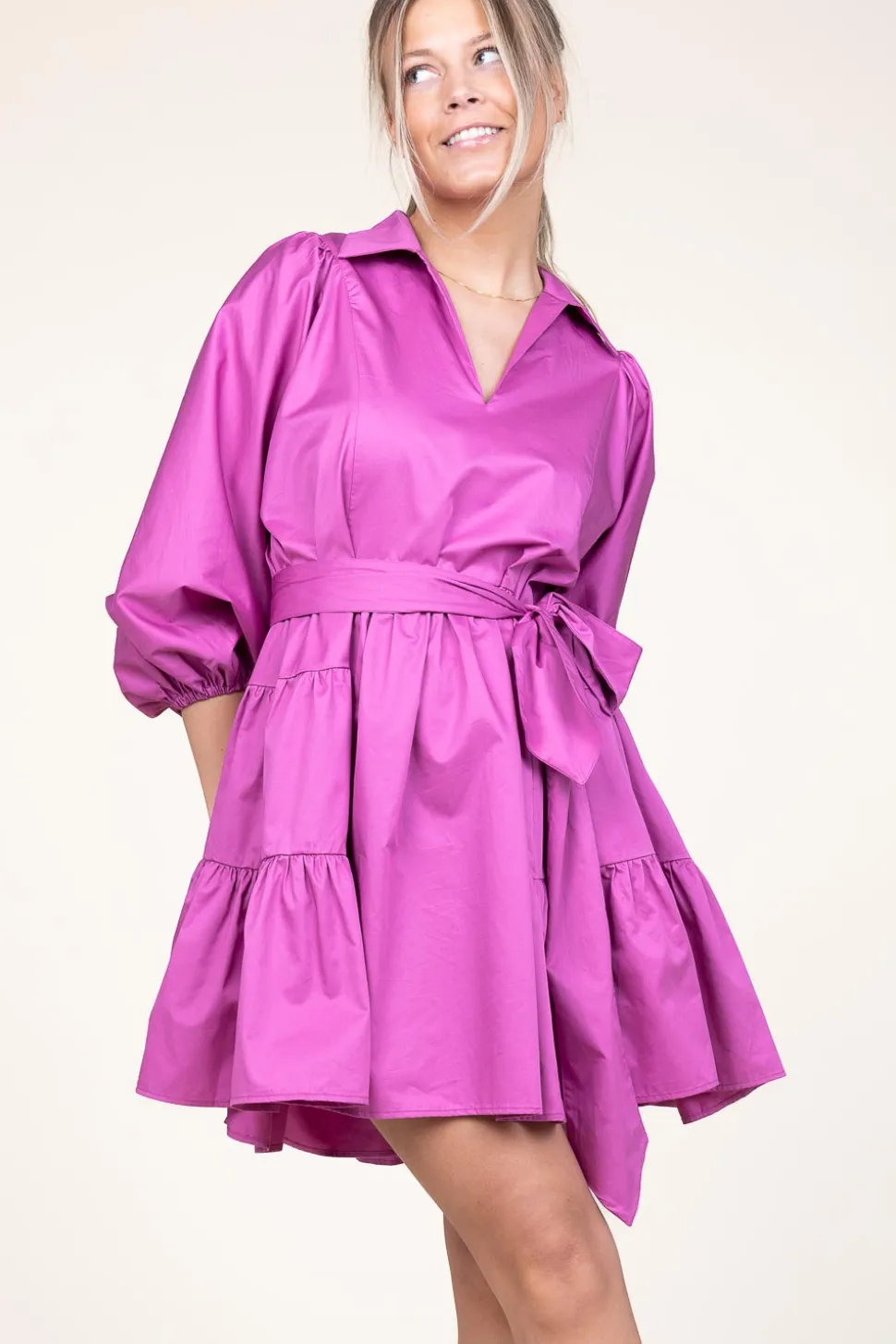 Poplin Dress With Belt Marlee | Fuchsia... | Devotion | Little Soho