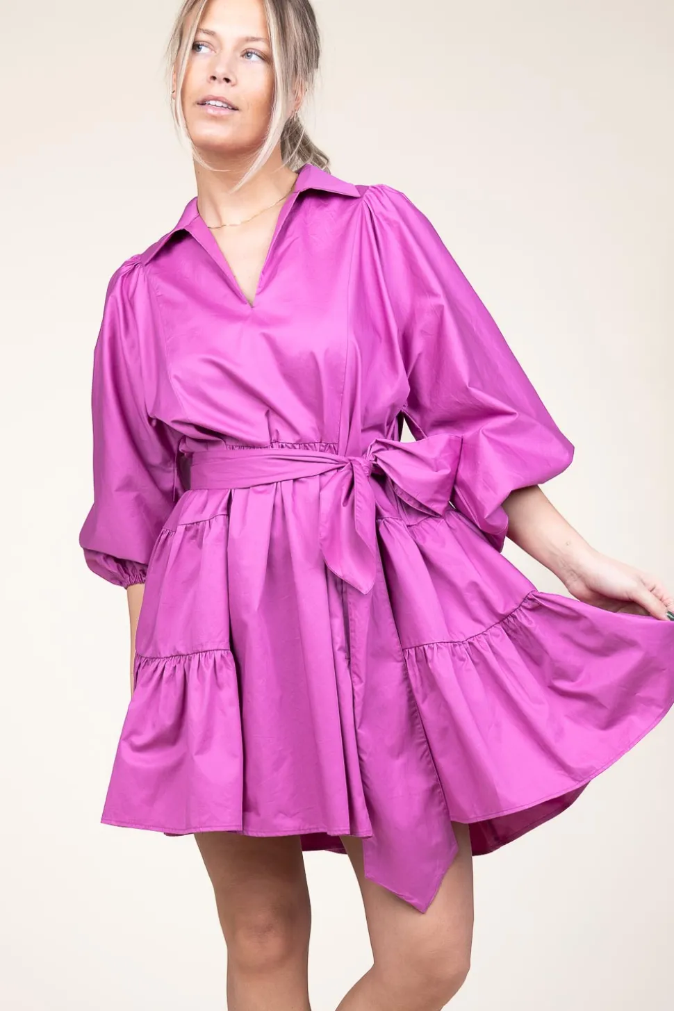 Poplin Dress With Belt Marlee | Fuchsia... | Devotion | Little Soho