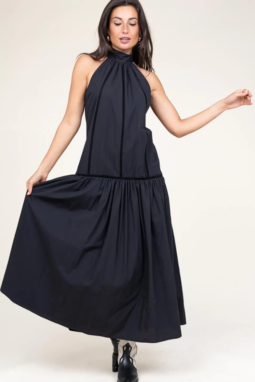 Poplin Maxi Dress Rhodos | Black... | March23 | Little Soho