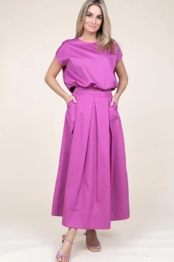 Poplin Maxi Skirt With Pockets Kelly | Fuchsia Purple... | Devotion | Little Soho