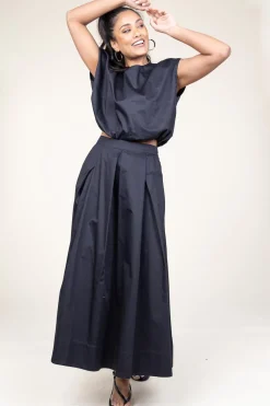 Poplin Maxi Skirt With Pockets Kelly | Black... | Devotion | Little Soho
