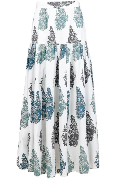 Poplin Maxi Skirt With Print Muguet | White... | Antik Batik | Little Soho