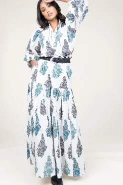 Poplin Maxi Skirt With Print Muguet | White... | Antik Batik | Little Soho