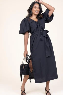 Poplin Midi Dress Trophelia | Black... | Scarlett Poppies | Little Soho