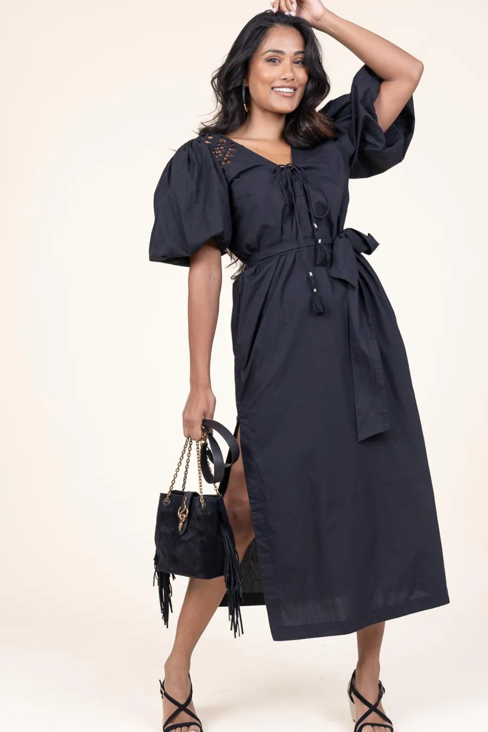 Poplin Midi Dress Trophelia | Black... | Scarlett Poppies | Little Soho