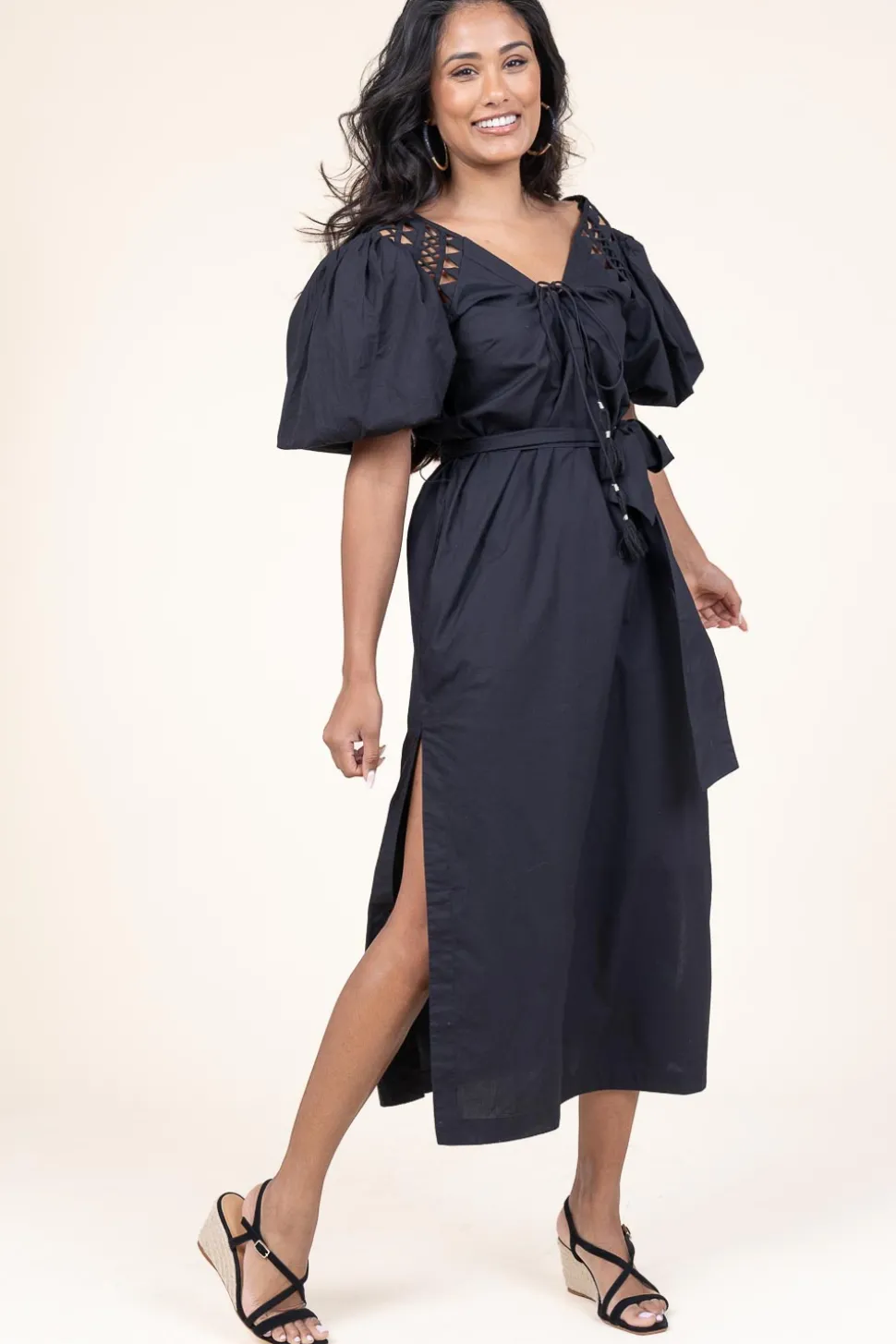 Poplin Midi Dress Trophelia | Black... | Scarlett Poppies | Little Soho