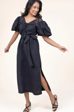 Poplin Midi Dress Trophelia | Black... | Scarlett Poppies | Little Soho