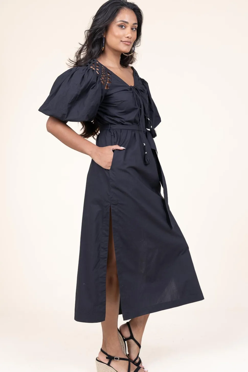 Poplin Midi Dress Trophelia | Black... | Scarlett Poppies | Little Soho