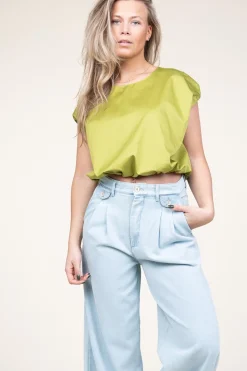 Poplin Top With Elastic Band Lanthi | Green... | Devotion | Little Soho