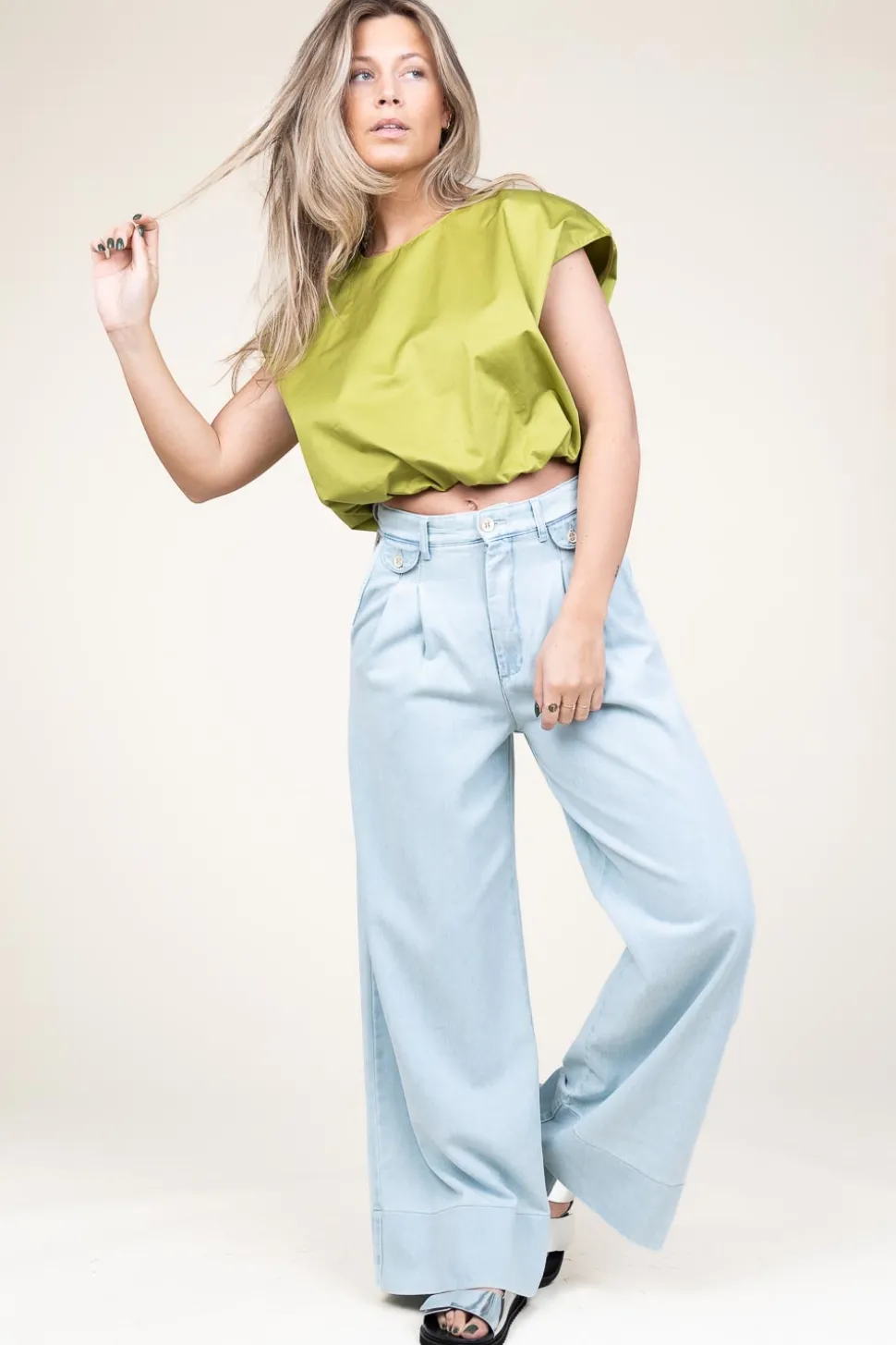 Poplin Top With Elastic Band Lanthi | Green... | Devotion | Little Soho