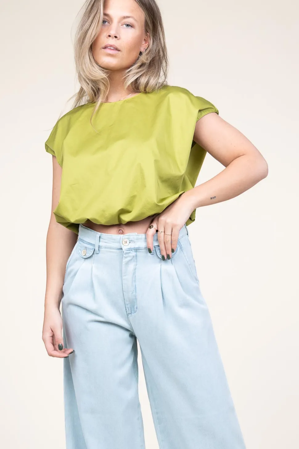 Poplin Top With Elastic Band Lanthi | Green... | Devotion | Little Soho