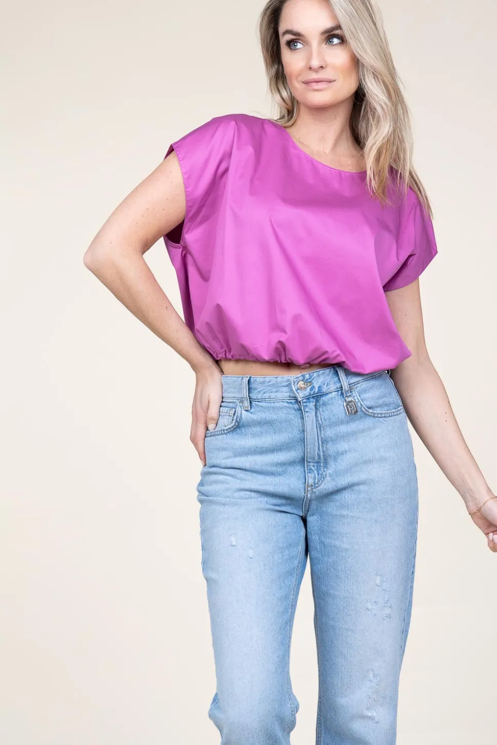 Poplin Top With Elastic Band Lanthi | Fuchsia Purple... | Devotion | Little Soho