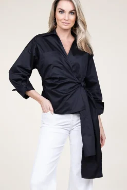 Poplin Wrap Top Ramona | Black... | Devotion | Little Soho