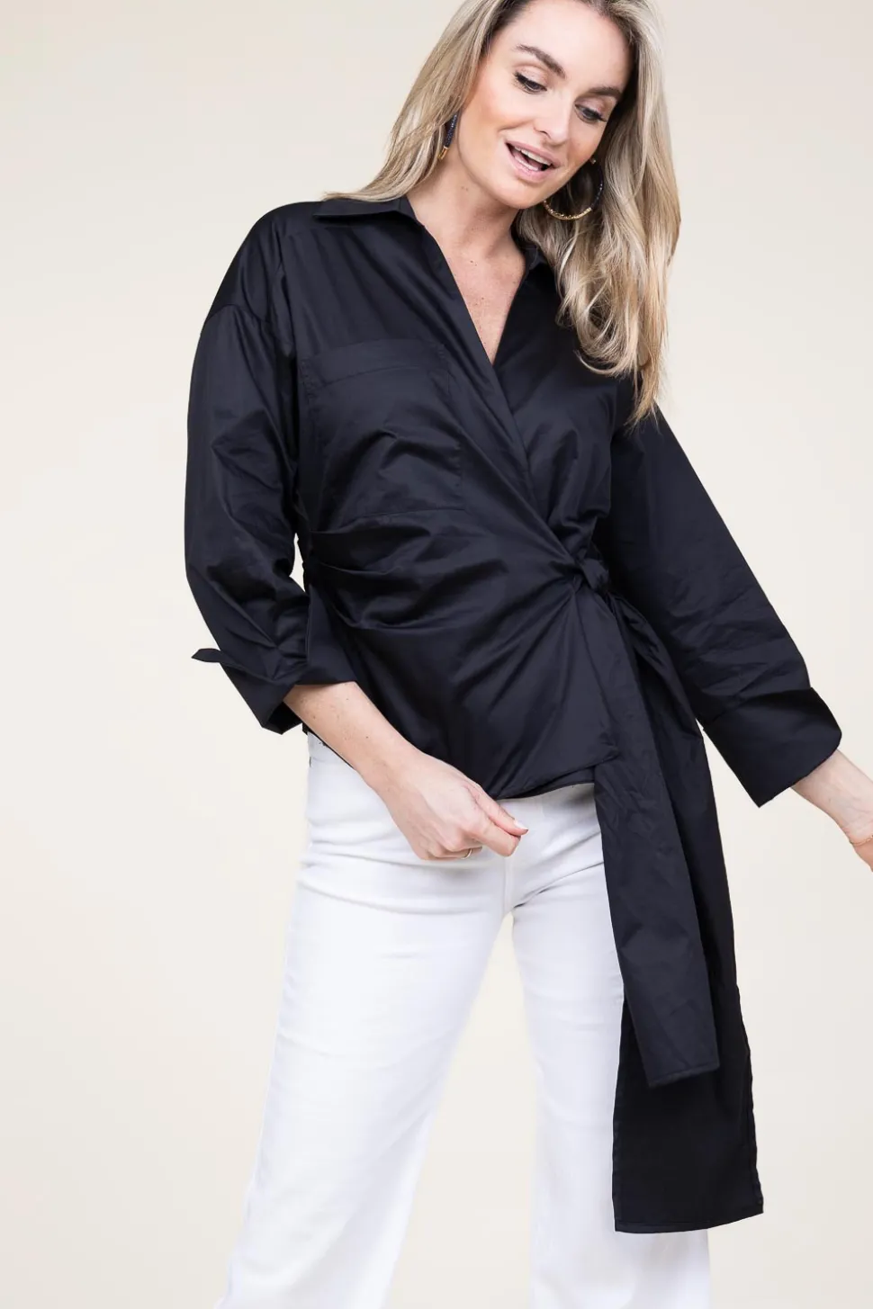 Poplin Wrap Top Ramona | Black... | Devotion | Little Soho