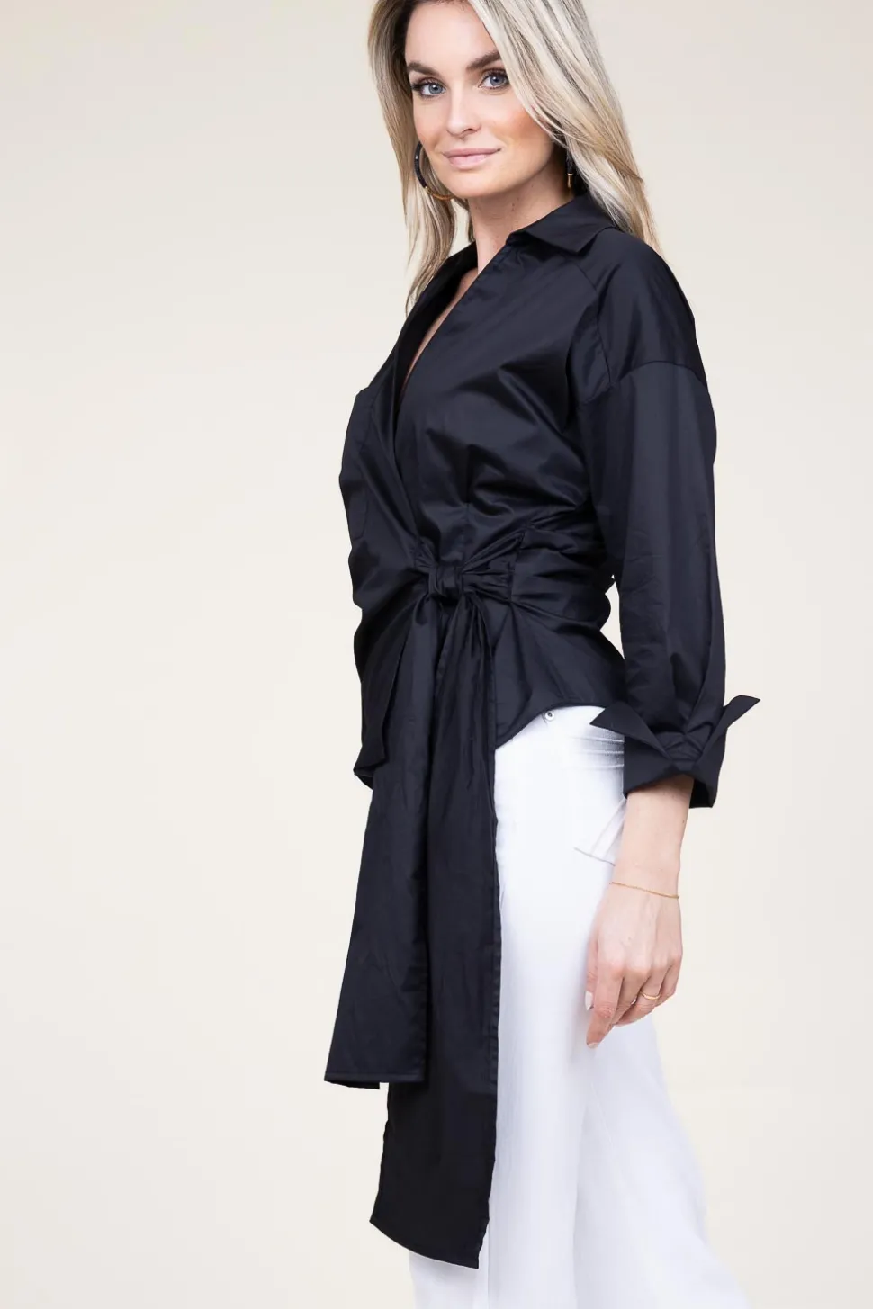 Poplin Wrap Top Ramona | Black... | Devotion | Little Soho