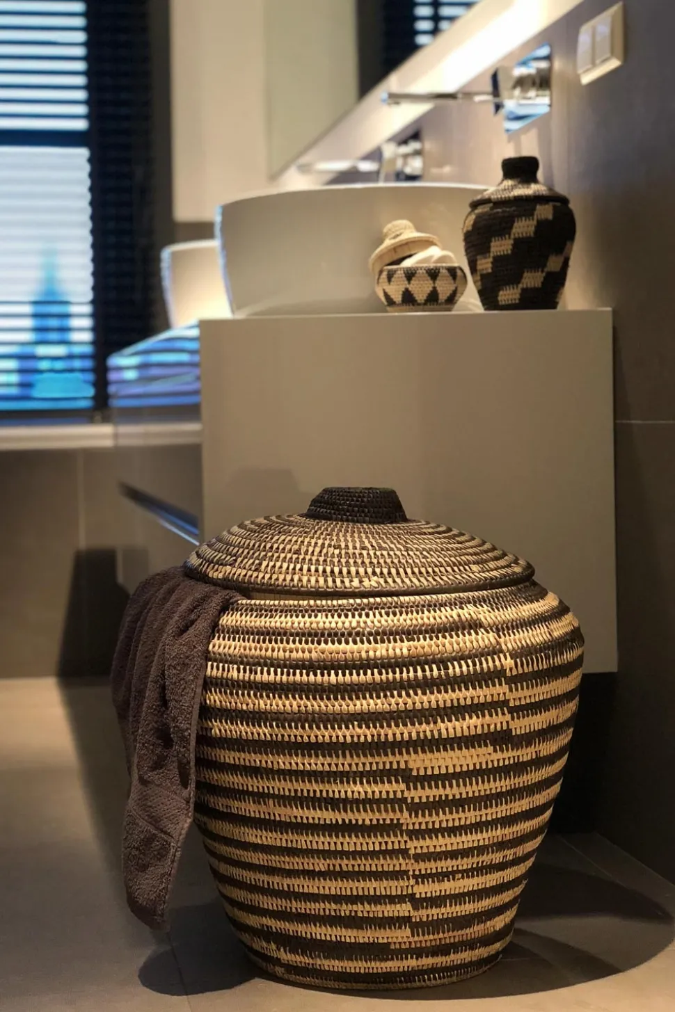 Printed Rattan Basket Billy - Small | Black & White... | Little Soho Living | Little Soho