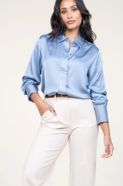 Satin Blouse Galla | Blue... | Second Female | Little Soho