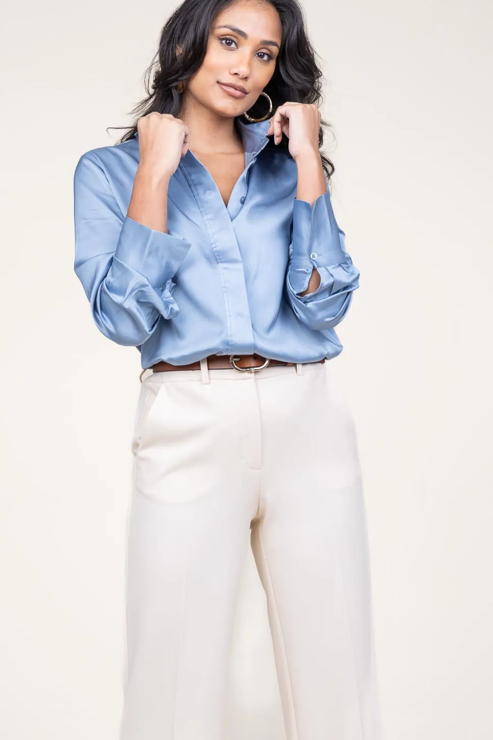 Satin Blouse Galla | Blue... | Second Female | Little Soho
