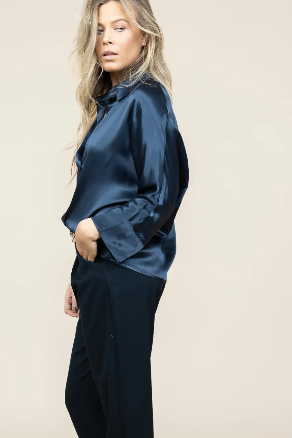 Satin Blouse Maia | Blue... | Greek Archaic Kori | Little Soho