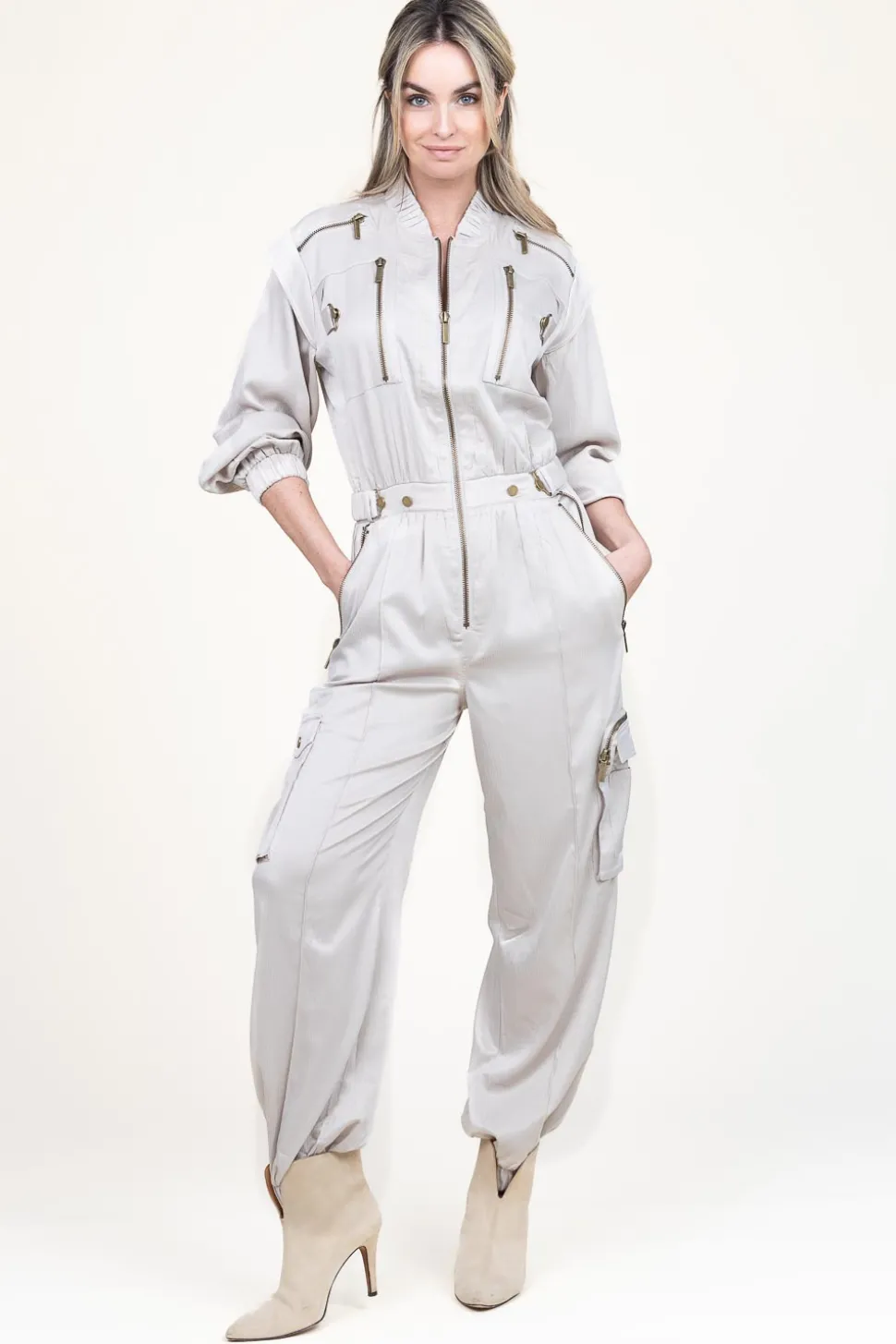 Satin Cargo Jumpsuit Vianna | Natural... | Copenhagen Muse | Little Soho