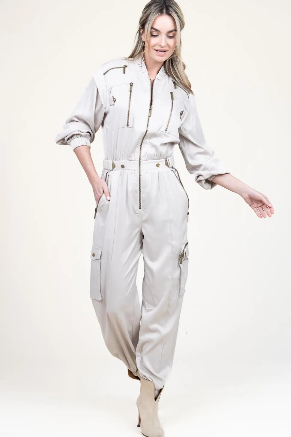 Satin Cargo Jumpsuit Vianna | Natural... | Copenhagen Muse | Little Soho