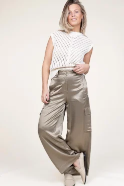 Satin Cargo Trousers Silma | Green... | Mes Demoiselles | Little Soho