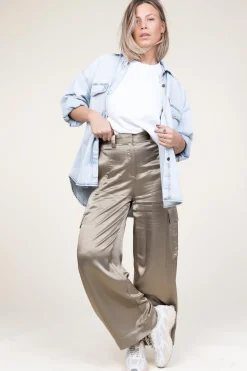 Satin Cargo Trousers Silma | Green... | Mes Demoiselles | Little Soho