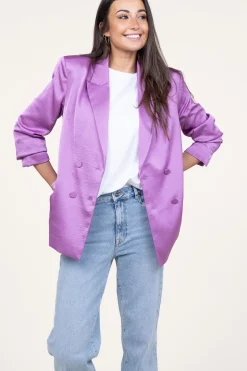Satin Double-Breasted Blazer Sevigny | Purple... | Dante 6 | Little Soho