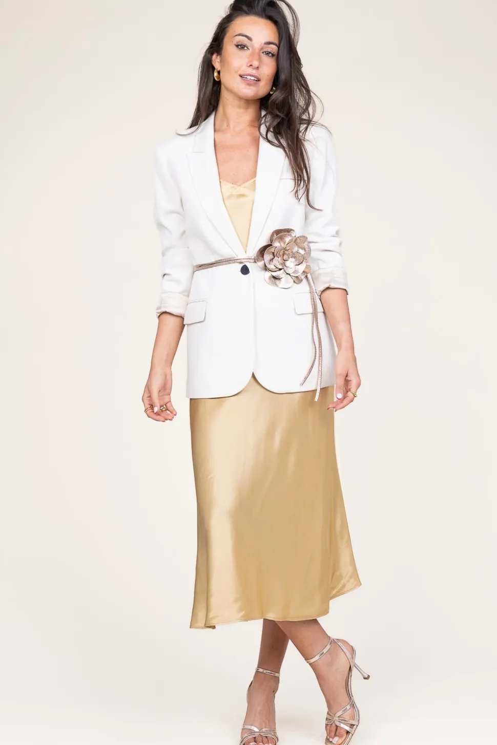 Satin Dress Zena | Gold... | Greek Archaic Kori | Little Soho