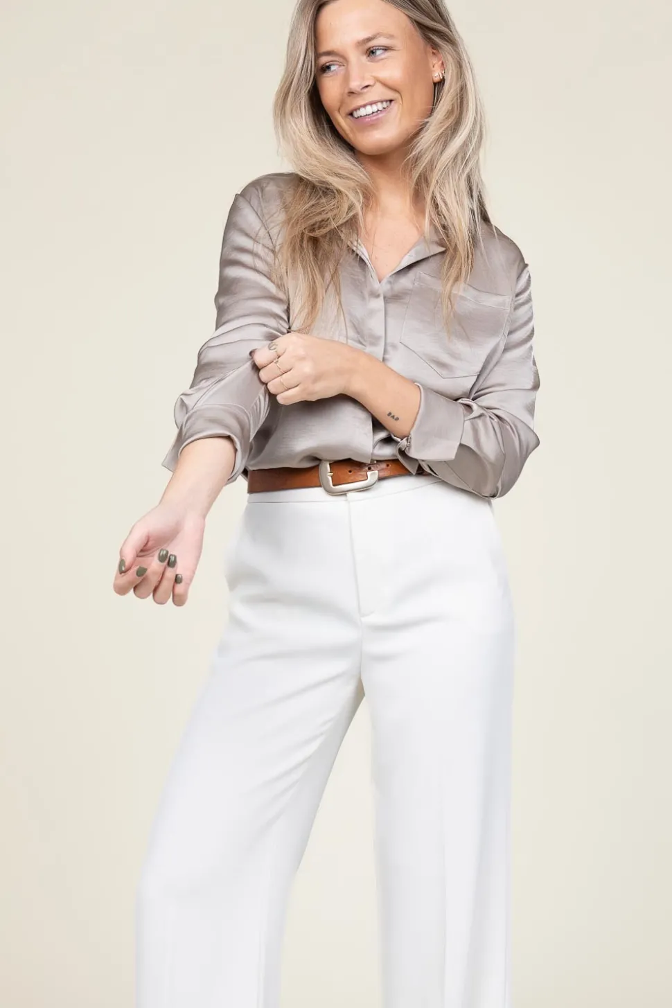 Satin Oversized Blouse Louda | Taupe... | Dante 6 | Little Soho